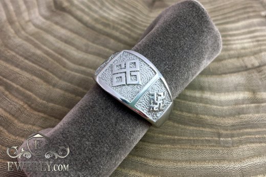 Buy rhodium-plated silver ring male Slavic